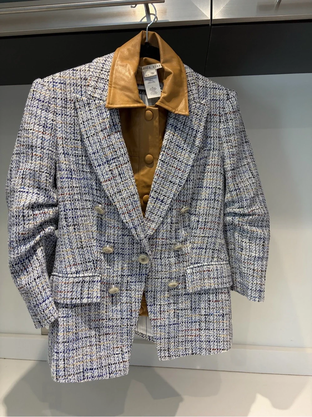 $748 Veronica Beard Ryland tweed Dickey Jacket light blue multi Sz 4_11